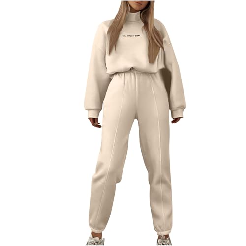 Jogginganzug Damen Elegant, Zweiteiler Tracksuit Leicht, Trainingsanzug Weich Bequem, Herbst Retro Klassiker Linie, Vielseitiger Freizeit Sweatshirt Kordelzug, Gerader Hosenanzug, Sport Set Lässig von HAOLEI