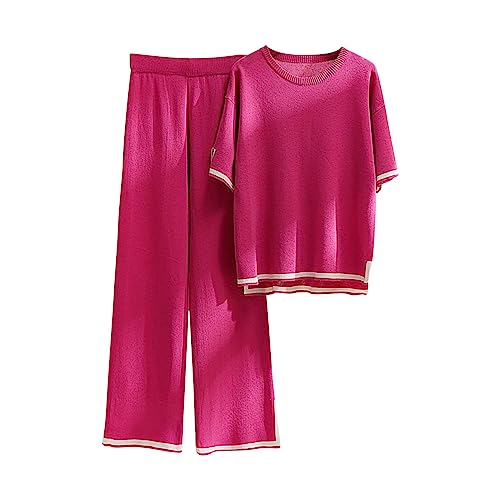 Jogginganzug Damen Eleganter Hausanzug Trainingsanzug Leichter und Atmungsaktiver Lange Hosen Solide Kurze Ärmel Hemd Casual Zweiteiliges Set Warmer von HAOLEI