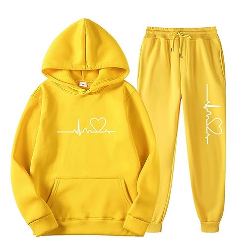 Jogginganzug Damen Stilvoll, Zweiteiler Tracksuit Lässig, Modischer Athleisure Anzug Mit Kapuze, Sweatshirt Pullover + Hosenanzug, Trainingsanzug Weich Und Bequem, Sport Set Leicht Lounge Set Elegant von HAOLEI