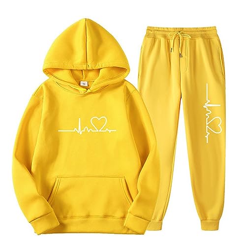 Jogginganzug Damen Stilvoll, Zweiteiler Tracksuit Lässig, Modischer Athleisure Anzug Mit Kapuze, Sweatshirt Pullover + Hosenanzug, Trainingsanzug Weich Und Bequem, Sport Set Leicht Lounge Set Elegant von HAOLEI