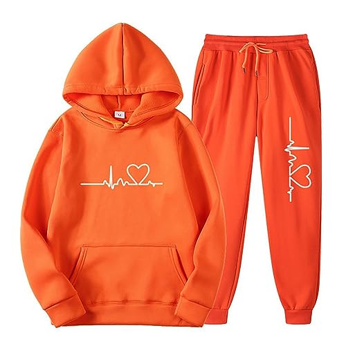 Jogginganzug Damen Stilvoll, Zweiteiler Tracksuit Lässig, Modischer Athleisure Anzug Mit Kapuze, Sweatshirt Pullover + Hosenanzug, Trainingsanzug Weich Und Bequem, Sport Set Leicht Lounge Set Elegant von HAOLEI