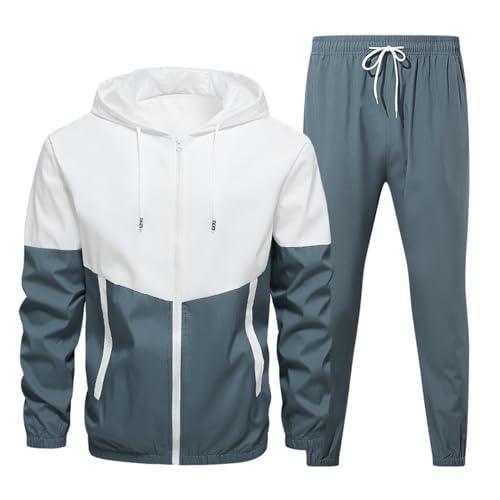 Jogginganzug Herren Atmungsaktiv Trainingsanzug Mode Freizeit Sweatshirt-Hosenanzug Mit Patchwork Tasche Und Langen Ärmeln, Kapuze Und Reißverschluss Oben Hausanzug Klassisch Sportanzug Komfortabel von HAOLEI