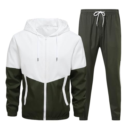 Jogginganzug Herren Atmungsaktiv Trainingsanzug Mode Freizeit Sweatshirt-Hosenanzug Mit Patchwork Tasche Und Langen Ärmeln, Kapuze Und Reißverschluss Oben Hausanzug Klassisch Sportanzug Komfortabel von HAOLEI