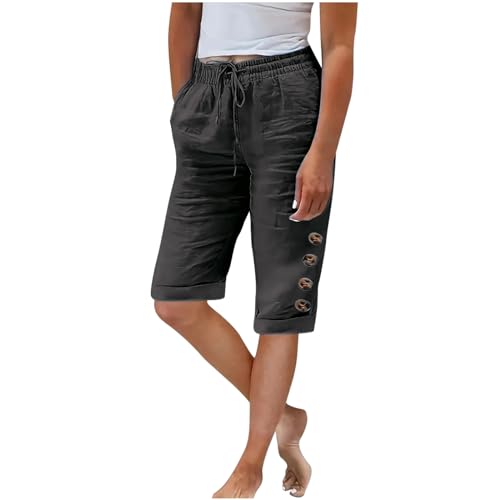 Jogginghose Damen Sommer Modische, Sale Leinenhose Leicht Luftig, Stoffhose Mit Gummizug, Einfarbige Damenhose Aus Baumwolle Und Leinen Mit Lockerem Kordelzug Und Knopf, Lässige Hose Mit Weitem Bein von HAOLEI