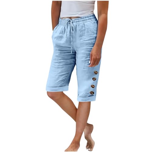 Jogginghose Damen Sommer Modische, Sale Leinenhose Leicht Luftig, Stoffhose Mit Gummizug, Einfarbige Damenhose Aus Baumwolle Und Leinen Mit Lockerem Kordelzug Und Knopf, Lässige Hose Mit Weitem Bein von HAOLEI
