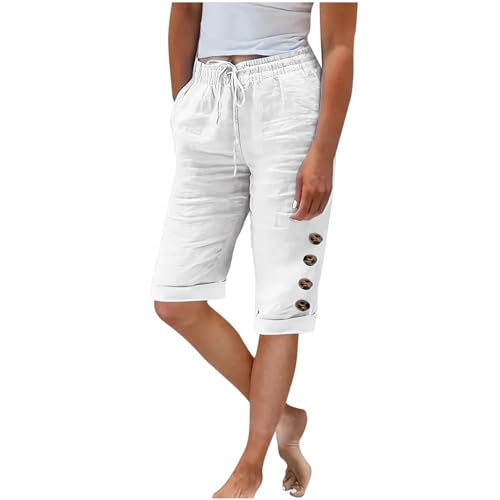 Jogginghose Damen Sommer Modische, Sale Leinenhose Leicht Luftig, Stoffhose Mit Gummizug, Einfarbige Damenhose Aus Baumwolle Und Leinen Mit Lockerem Kordelzug Und Knopf, Lässige Hose Mit Weitem Bein von HAOLEI