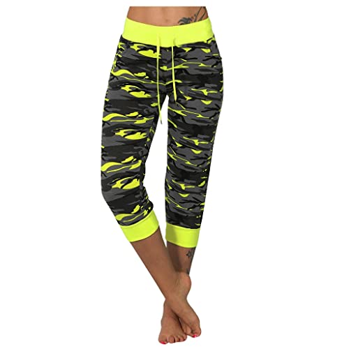 Kurze Leggings Damen Leicht Und Luftig, Yoga Camouflage Print Nähte, Kordelzug Modische Lässige Hose Mit Dreiviertel Beinen, Hotpants Leicht Und Luftig, Sonderangebot Shorts Damen Sommer Weich Bequem von HAOLEI