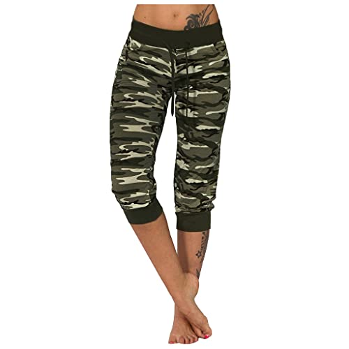 Kurze Leggings Damen Leicht Und Luftig, Yoga Camouflage Print Nähte, Kordelzug Modische Lässige Hose Mit Dreiviertel Beinen, Hotpants Leicht Und Luftig, Sonderangebot Shorts Damen Sommer Weich Bequem von HAOLEI