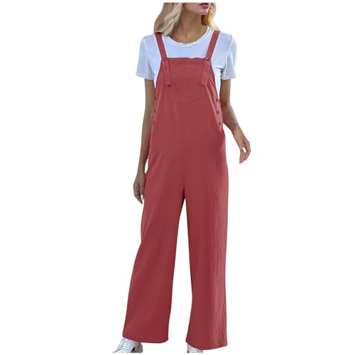 Latzhose Damen Lässig Modisch, Günstig Jumpsuit Sommer Elegant Schick, Einfarbige Legere Overallhose Mit Knöpfen, Overall Leicht Und Luftig, Bodysuit Locker Atmungsaktiv, Italienische Mode Damen von HAOLEI