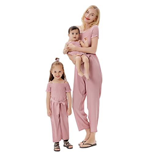 HAOLEI Mama mit Tochter Jumpsuit Damen Sommer Outfits äRmellose Sling RüCkenfreie Kinder Baby Strampler Mädchen Kleidung Blumenkleid Overall One Piece Kinderbekleidung Mit Taschen Muttertagsgeschenk von HAOLEI