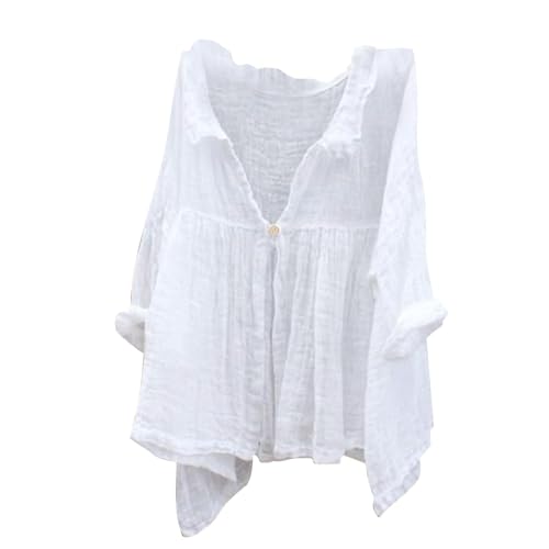Musselin Bluse Damen Weich Bequem, Günstig Langärmliges Hemdoberteil Aus Baumwolle Und Leinen Mit Knöpfen, Shirt Hemd Casual Fashion, Oberteile Elegant Schick, Blusen Leicht Und Luftig von HAOLEI