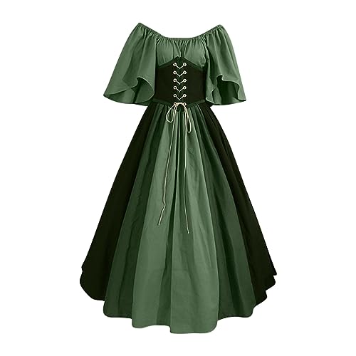 Outlet Angebote Mittelalter Kleid Damen Modisches, Schulterfreies Gothic Kleidung Mode, Halloween Kostüm, Kurzärmliges Damenkleid Im Mittelalterlichen Retro-Palaststil Mit Rundhalsausschnitt Und Farbb von HAOLEI