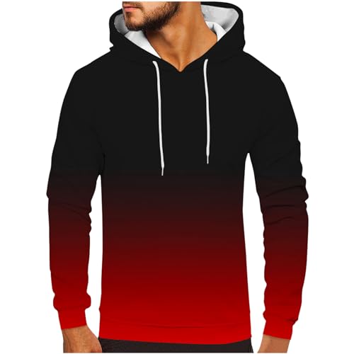 Pullover Herren Mode Kapuzenpullover Mit Schwarzem Und Rotem Farbverlauf Druck, Langärmliges Oberteil Outlet Angebote Sweatshirt Weich Und Bequem Hoodie Klassisch von HAOLEI