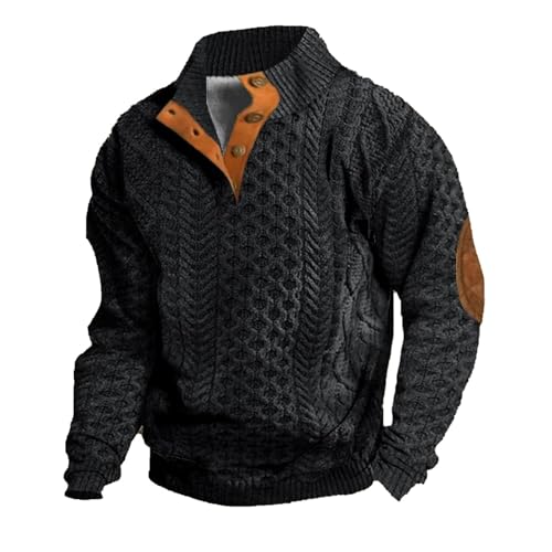 Pullover Herren Sweatshirt Essential Longsleeve Top Bedruckter Halber Knopf Stehkragen Langarm-Kapuzen-Sweatshirt Sweatpullover Stylisch Classic Oberteile Pulli Geschenke Für Männer von HAOLEI