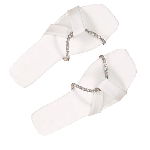 Sandalen Damen Elegante Schöne Hausschuhe Leichte Bequeme Sommer Modische Und Vielseitige Flache Damensandalen Mit Offener Zehenpartie Und Diamantverzierung Sale Angebote Kostenlose Rücksendungen von HAOLEI