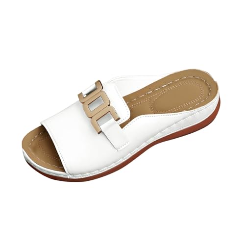 Sandalen Damen Für Grip Und Halt Sonderangebot Hausschuhe Mit Orthopädie Strandsandalen Keilabsatz Offener Spitze Metallschnalle Badelatschen Leicht Robuste Pantoletten Badeschuhe Schlappen von HAOLEI