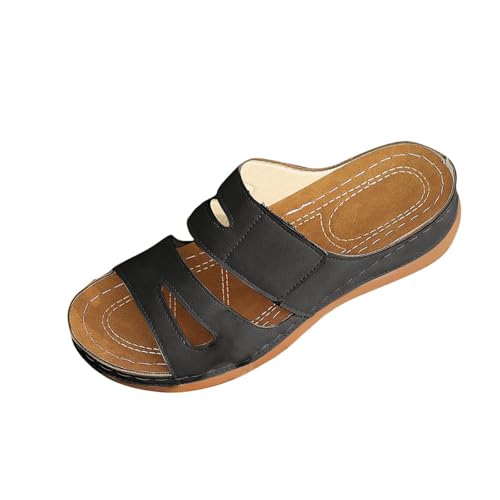Sandalen Damen Leicht Robuste Hausschuhe Wasserfest Rutschfest Plateau Mit Keilabsatz Und Gürtelschnalle Günstig Pantoletten Elegant Bequeme Badeschuhe Schlappen Für Grip Halt Badelatschen Orthopädie von HAOLEI