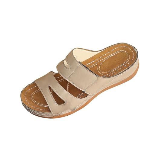 Sandalen Damen Leicht Robuste Hausschuhe Wasserfest Rutschfest Plateau Mit Keilabsatz Und Gürtelschnalle Günstig Pantoletten Elegant Bequeme Badeschuhe Schlappen Für Grip Halt Badelatschen Orthopädie von HAOLEI