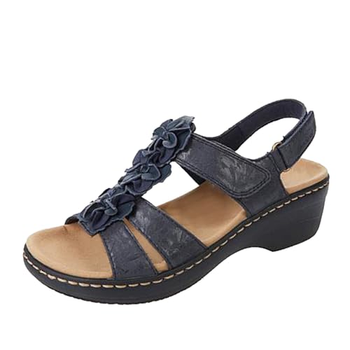 Sandalen Damen Sommer Original, Sandaletten Lässige Modische, Keilsandalen Leichte Bequeme, Neue Sandalen Hohlen Keilabsatz Blume Bequeme Sandalen,Günstig Römersandalen Elegante Und Schicke von HAOLEI