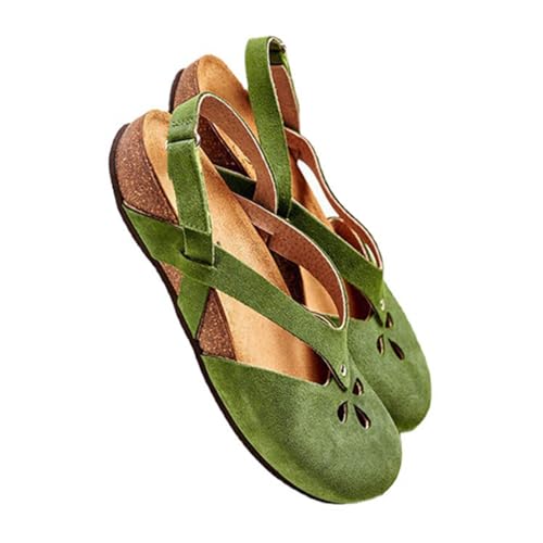 Sandalen Damen Wasserfest Rutschfest Hausschuhe Elegant Bequeme Große Flache Mit Retro Hohlkehle Und Einzeiliger Schnalle Badelatschen Für Grip Halt Pantoletten Badeschuhe Schlappen Leicht Robuste von HAOLEI