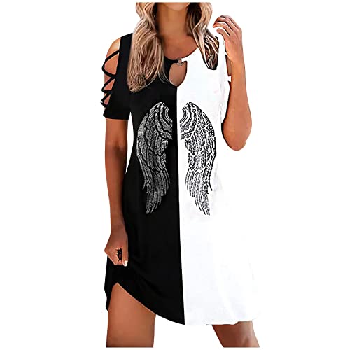 Sommerkleid Damen Leicht Luftig, Sale Clearance Strandkleid Lässiger Modischer Bedruckt Kurzärmelig Taille Schmal Schulterfrei, Günstig Partykleid Elegant Schicke, Freizeitkleid Lockerer Bequem von HAOLEI