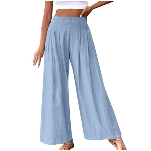 Stoffhose Damen Leicht Luftig, Leinenhose Sommer, Sale Angebote Modische Und Lässige Hose Aus Baumwolle Und Leinen Mit Weitem Bein Hoher Taille, Jogginghose Coole Flowy, Sommerhose Elegante Schicke von HAOLEI
