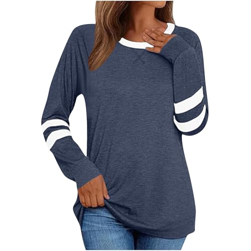 Tshirt Damen Elegant Schick, Langärmliges T-Shirt Oberteil Im Pullover Stil Mit Rundhalsausschnitt, Sale Angebote Oberteile Leicht Und Luftig, Bluse Weich Bequem, Langarmshirt Top Casual Fashion von HAOLEI
