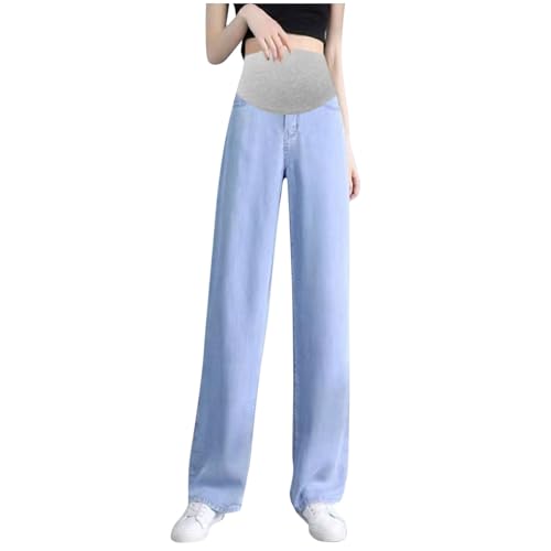 Umstandshosen Elastisch Jeans für Schwangerschaft Bequem High Waist Jean Bauch Maternity Jean modische gerade geschnittene Umstandshose lässige weite Umstandshose mit elastischem Bund und weitem Bein von HAOLEI