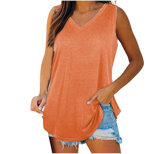 Unterhemden Damen Outlet Angebote Lockeres T-Shirt Oberteil Mit V-Ausschnitt Tanktop Weich Bequem Trägershirt Lässige Mode Oberteil Elegant Schick Träger Top Leicht Und Luftig von HAOLEI