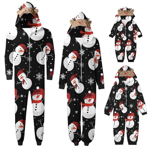Weihnachten Pyjama Set mit Kapuze Einteiler Familie Set Jumpsuit Passender Weihnachtspyjama Paare Familien Schlafanzug Sale Christmas Nachtwäsche Lang Outfit Winter Damen Herren Kinder Hausanzug von HAOLEI