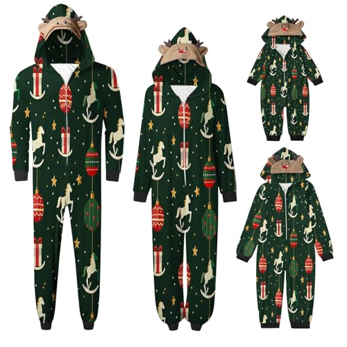 Weihnachten Pyjama Set mit Kapuze Einteiler Familie Set Jumpsuit Passender Weihnachtspyjama Paare Familien Schlafanzug Sale Christmas Nachtwäsche Lang Outfit Winter Damen Herren Kinder Hausanzug von HAOLEI
