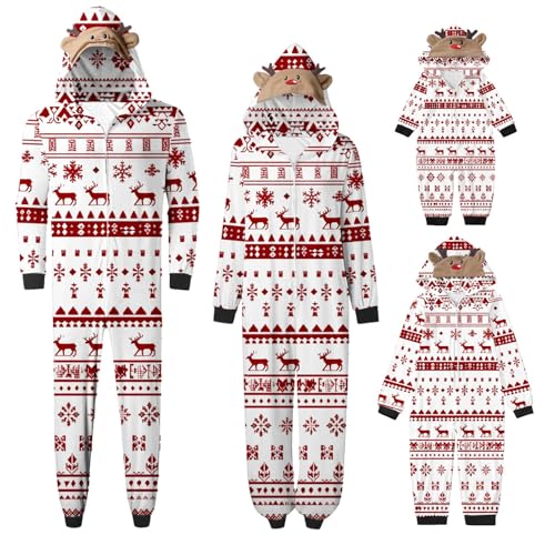 Weihnachten Pyjama Set mit Kapuze Einteiler Familie Set Jumpsuit Passender Weihnachtspyjama Paare Familien Schlafanzug Sale Christmas Nachtwäsche Lang Outfit Winter Damen Herren Kinder Hausanzug von HAOLEI
