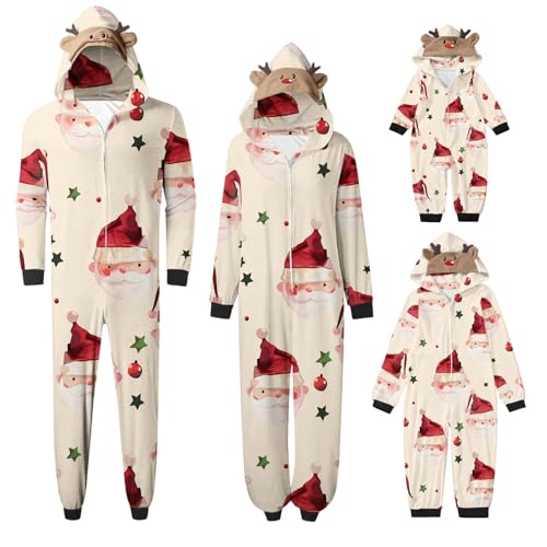 Weihnachten Pyjama Set mit Kapuze Einteiler Familie Set Jumpsuit Passender Weihnachtspyjama Paare Familien Schlafanzug Sale Christmas Nachtwäsche Lang Outfit Winter Damen Herren Kinder Hausanzug von HAOLEI