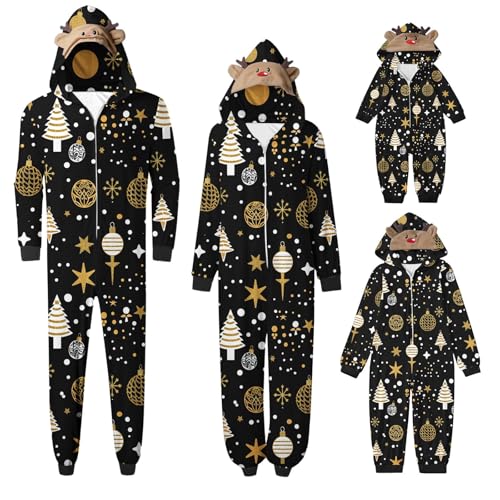 Weihnachten Pyjama Set mit Kapuze Einteiler Familie Set Jumpsuit Passender Weihnachtspyjama Paare Familien Schlafanzug Sale Christmas Nachtwäsche Lang Outfit Winter Damen Herren Kinder Hausanzug von HAOLEI
