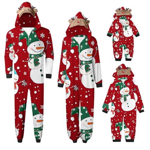 Weihnachten Pyjama Set mit Kapuze Einteiler Familie Set Jumpsuit Passender Weihnachtspyjama Paare Familien Schlafanzug Sale Christmas Nachtwäsche Lang Outfit Winter Damen Herren Kinder Hausanzug von HAOLEI