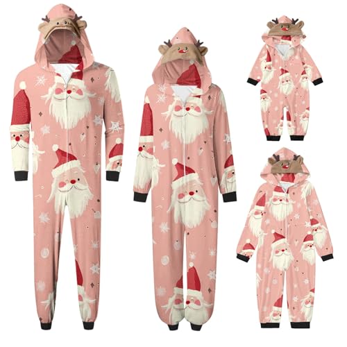 Weihnachten Pyjama Set mit Kapuze Einteiler Familie Set Jumpsuit Passender Weihnachtspyjama Paare Familien Schlafanzug Sale Christmas Nachtwäsche Lang Outfit Winter Damen Herren Kinder Hausanzug von HAOLEI