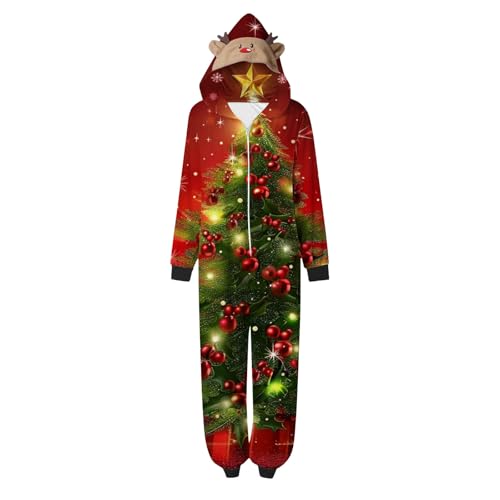 Weihnachten Pyjama Set mit Kapuze Einteiler Familie Set Jumpsuit Passender Weihnachtspyjama Paare Familien Schlafanzug Sale Christmas Nachtwäsche Lang Outfit Winter Damen Herren Kinder Hausanzug von HAOLEI