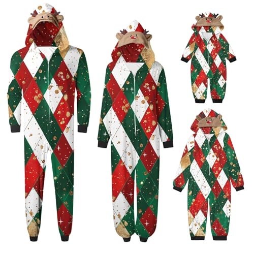 Weihnachten Pyjama Set mit Kapuze Einteiler Familie Set Jumpsuit Passender Weihnachtspyjama Paare Familien Schlafanzug Sale Christmas Nachtwäsche Lang Outfit Winter Damen Herren Kinder Hausanzug von HAOLEI