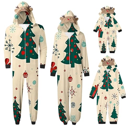 Weihnachten Pyjama Set mit Kapuze Einteiler Familie Set Jumpsuit Passender Weihnachtspyjama Paare Familien Schlafanzug Sale Christmas Nachtwäsche Lang Outfit Winter Damen Herren Kinder Hausanzug von HAOLEI