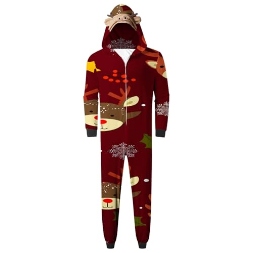 Weihnachten Pyjama Set mit Kapuze Einteiler Familie Set Jumpsuit Passender Weihnachtspyjama Paare Familien Schlafanzug Sale Christmas Nachtwäsche Lang Outfit Winter Damen Herren Kinder Hausanzug von HAOLEI
