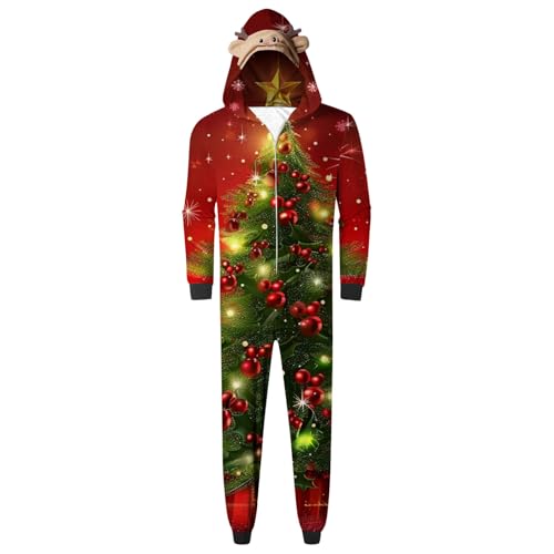 Weihnachten Pyjama Set mit Kapuze Einteiler Familie Set Jumpsuit Passender Weihnachtspyjama Paare Familien Schlafanzug Sale Christmas Nachtwäsche Lang Outfit Winter Damen Herren Kinder Hausanzug von HAOLEI