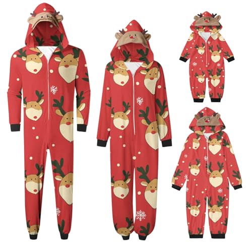 Weihnachten Pyjama Set mit Kapuze Einteiler Familie Set Jumpsuit Passender Weihnachtspyjama Paare Familien Schlafanzug Sale Christmas Nachtwäsche Lang Outfit Winter Damen Herren Kinder Hausanzug von HAOLEI