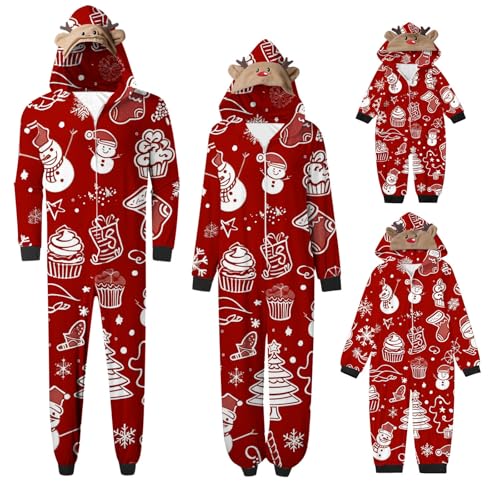 Weihnachten Pyjama Set mit Kapuze Einteiler Familie Set Jumpsuit Passender Weihnachtspyjama Paare Familien Schlafanzug Sale Christmas Nachtwäsche Lang Outfit Winter Damen Herren Kinder Hausanzug von HAOLEI