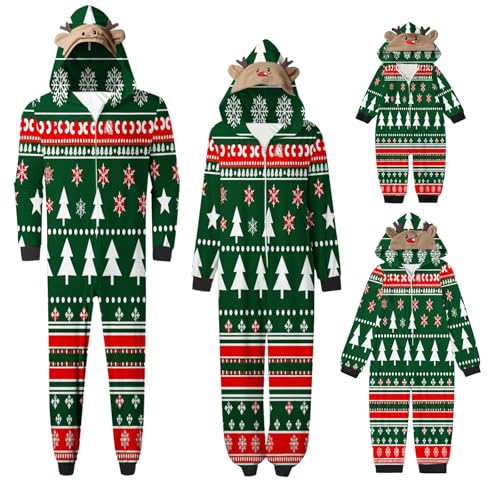 Weihnachten Pyjama Set mit Kapuze Einteiler Familie Set Jumpsuit Passender Weihnachtspyjama Paare Familien Schlafanzug Sale Christmas Nachtwäsche Lang Outfit Winter Damen Herren Kinder Hausanzug von HAOLEI