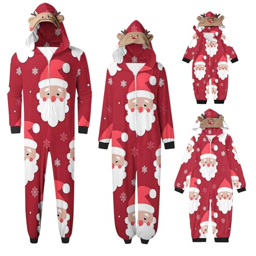 Weihnachten Pyjama Set mit Kapuze Einteiler Familie Set Jumpsuit Passender Weihnachtspyjama Paare Familien Schlafanzug Sale Christmas Nachtwäsche Lang Outfit Winter Damen Herren Kinder Hausanzug von HAOLEI