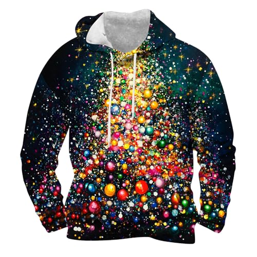 Weihnachtspullover Herren Sweatshirt Druck Lustige Funky Weihnachtspulli Longsleeve Christmas Pullover Casual Pocket Draw String Christmas Elchdruck Langarm Hoodie von HAOLEI