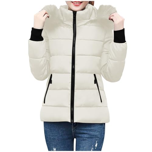 Winterjacke Damen Elegant Schick, Sale Steppjacke Leicht Und Warme, Wintermantel Flauschig Federleichte, Daunenjacke Aus Einfarbiger Baumwolle Mit Kapuze Und Warmer Tasche Für Herbst Und Winter von HAOLEI