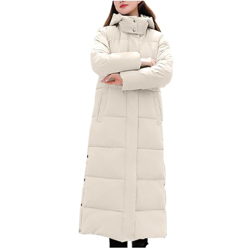 Winterjacke Damen Leicht Und Warme, Sale Daunenjacke Elegant Und Schick, Wintermantel Wasserdicht Bequem, Steppjacke Mit Kapuze Und Knopftasche, Verlängerte Wintermantel Gepolsterte Daunenmantel von HAOLEI
