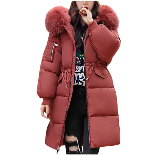 Winterjacke Damen Leicht Warme, Steppjacke Elegant Schick, Daunenjacke Flauschig Und Federleichte, Günstig Mittellanger Wintermantel Im Winter Mit Großem Pelzkragen Und Verdicktem Baumwollmantel von HAOLEI