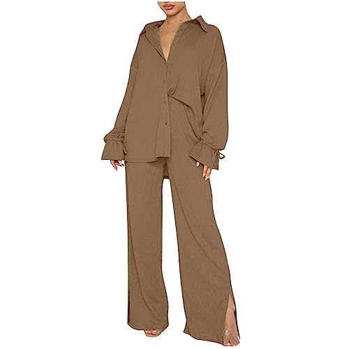 Zweiteiliges Damen Set Aus Sommer Sport Und Freizeit Hosenträger Oberteilen Mit Rundhalsausschnitt Und Hosen Mit Weitem Bein, Musselin Set Lockere Und Atmungsaktive, Sommer Outfits Leicht Und Luftig von HAOLEI